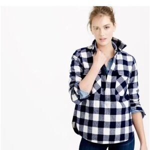 Blue and White Checkered Wool half zip Shirt